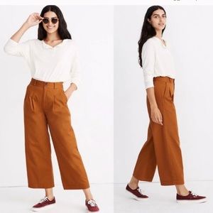 MADEWELL twill pleated rust brown ankle capri pant